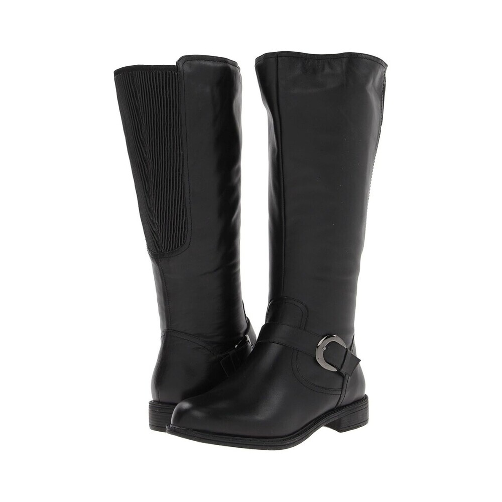 David Tate Branson Boots Women's US 8 Black Leather Side Zip Wide Calf RHS5931